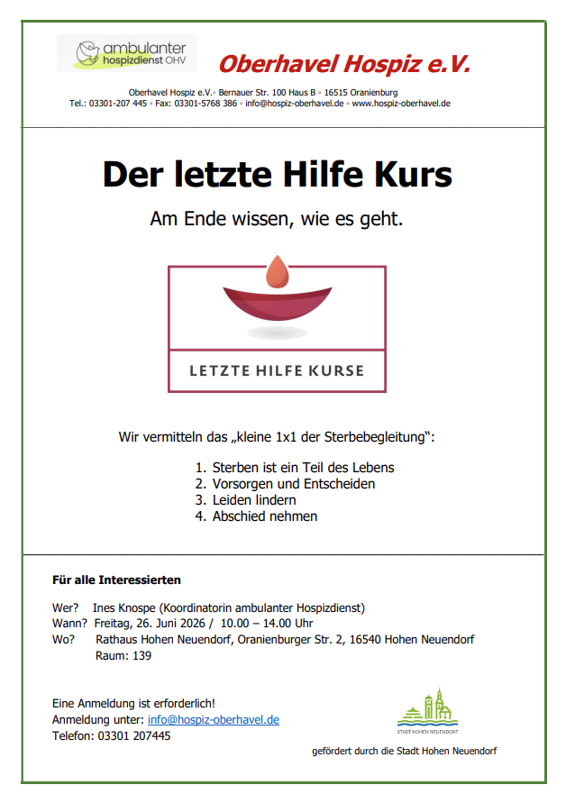 Veranstaltungsflyer Letzte Hilfe Kurs