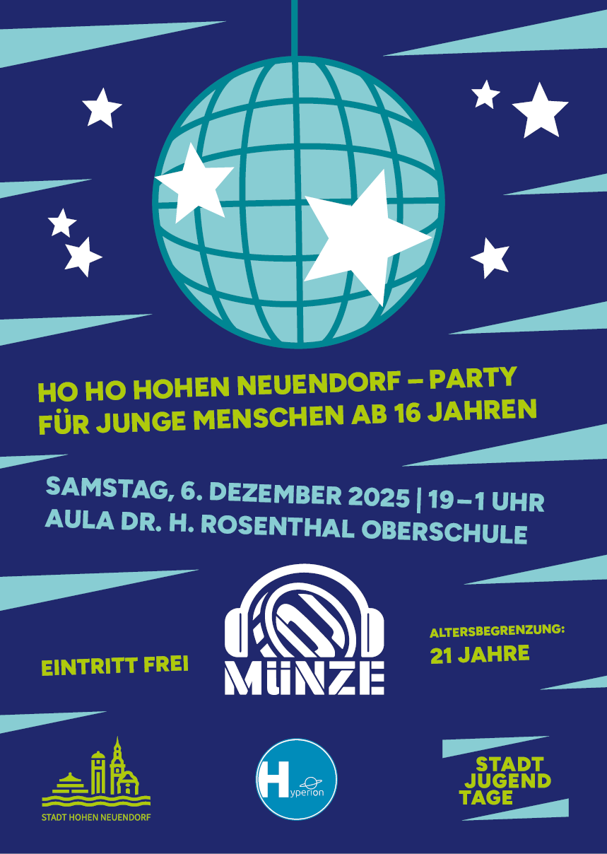 Plakat Stadtjugendtage mit Diskokugel und Logo DJ Munze